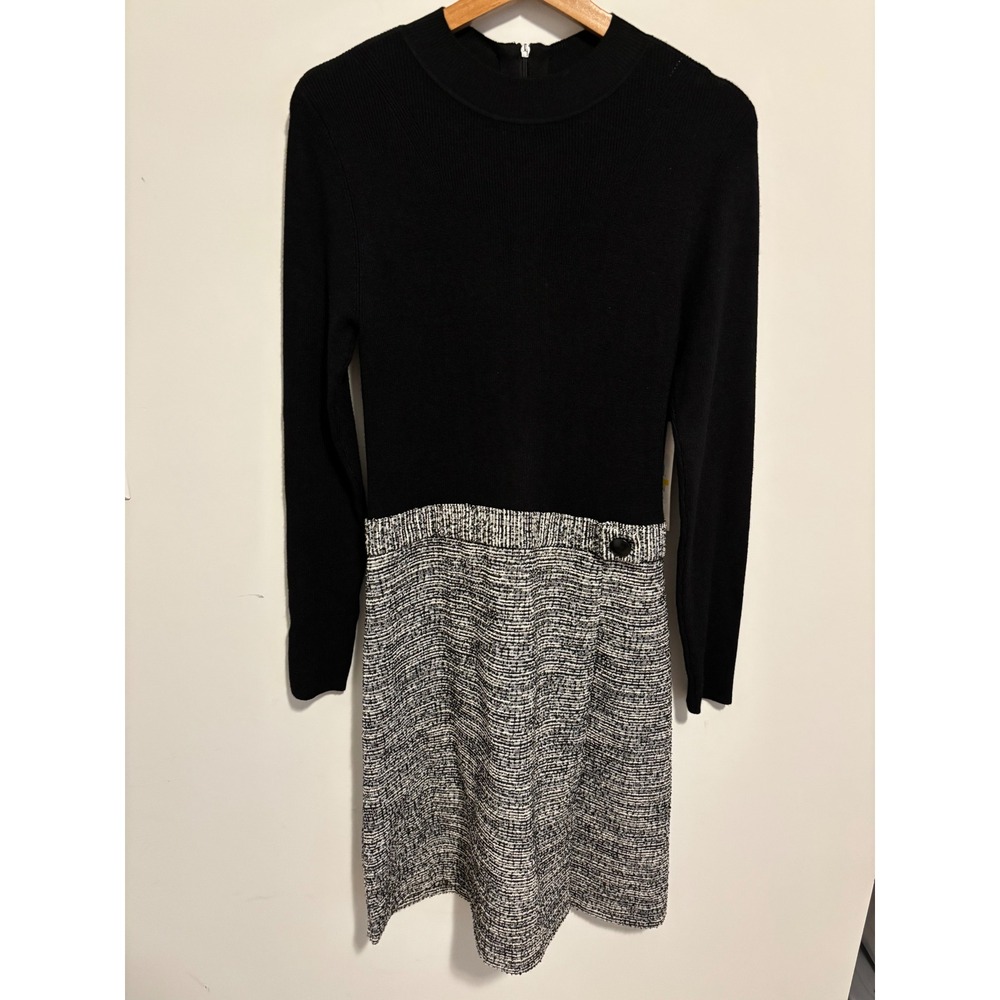 Calvin Klein Womens Black Ribbed Knit Tweed Skirt Sweater Dress Size Medium new